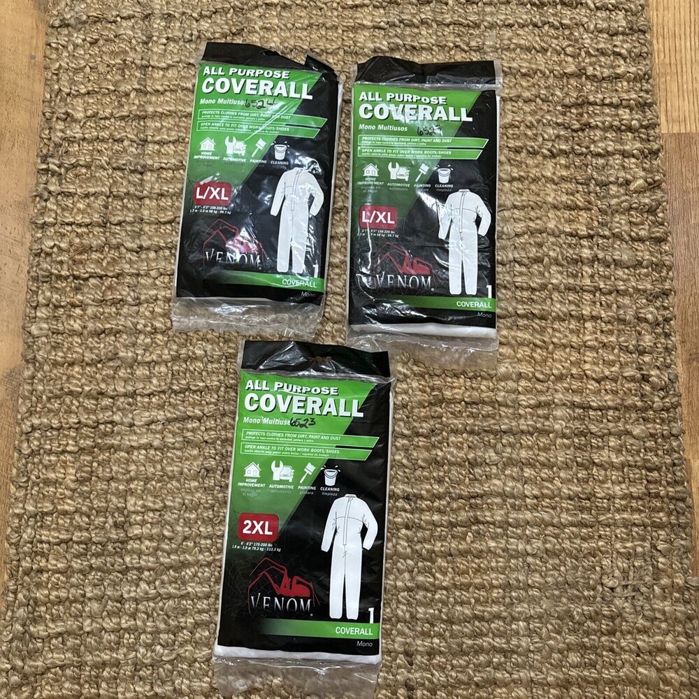 Lot Of 3‎ Venom All Purpose Auto Cleaning Painting Coveralls. TWO L/XL & ONE 2XL